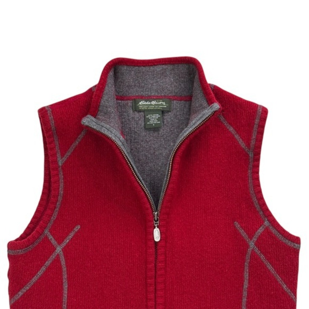 Eddie Bauer Mens Wool Blend Full Zip Vest Sleeveless Jacket Red‎ Size S